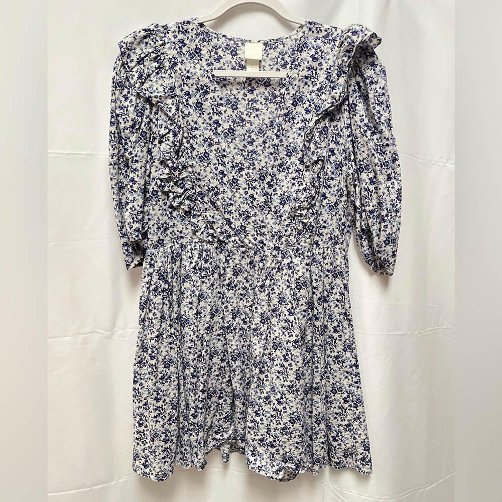 H&M Blue and White Floral Ruffle Dress